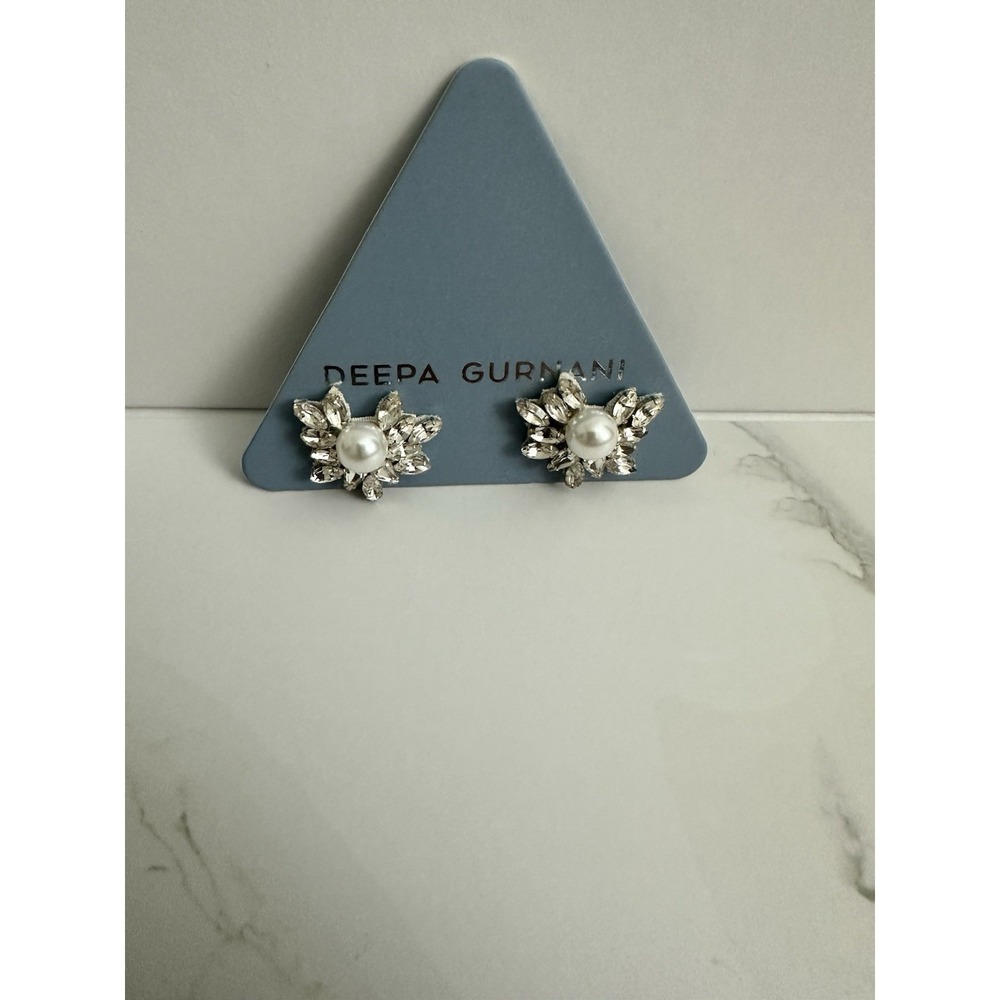 DEEPA GURNANI NEW Sahana Gold Tone Crystal Sunburst Pearl Stud Earrings